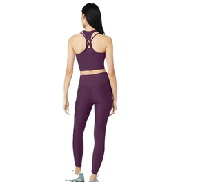 Leggings de Yoga Ligeros de Color Morado 100% Algodón Hechos en Fábrica al por Mayor para Mujer, Leggings Deportivos de Cintura Alta - Product Image 6
