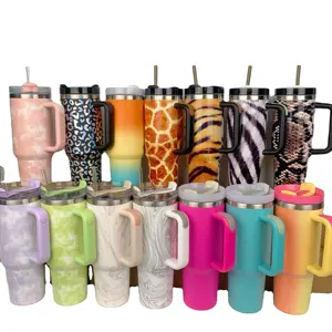Flat Lid Dream series 40OZ travel customize sublimation tumbler with rubber grip handle silicone seal
