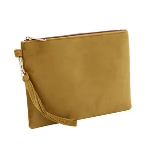 Custom Fluwelen Clutch Make-Up Tas Met Afneembare Pols Strip Reizen Cosmetische Zipper Bag Logo Print Voor Vrouwen Gift