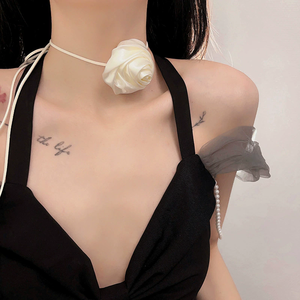 긴 DIY 꽃 벨벳 초커 넥 체인 여성을위한 수제 장미 목걸이 연회 꽃 칼라 넥밴드 쥬얼리 - Product Image 2