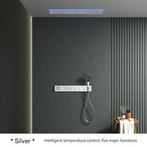 Soffione <span class=keywords><strong>doccia</strong></span> termostatico quadrato in ottone da incasso a soffitto, a cascata, con LED intelligente, spazzolato, a fusione a caldo, pre-incassato a parete per bagno - Product Image 6