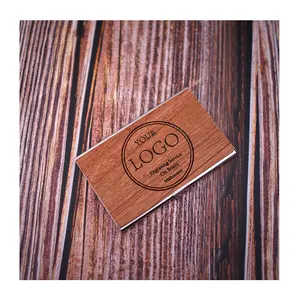 Pocket Slim Business Card Case Wallet Name Card Holder Custom Logo Walnut Wood Business Card Holder for Men Gift
