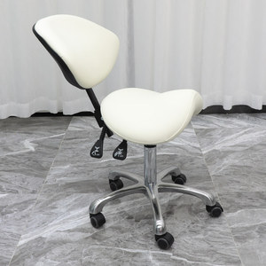 Silla de Barbero Blanca Ajustable, Silla de Estilismo para Salón, Silla de Asistente de Pedicura con Ruedas para Estudio de Belleza - Product Image 5