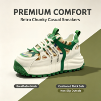 Chaussures décontractées rétro pour hommes, style chunky, avec empeigne en matériaux mixtes, à lacets, plateforme, pour la marche, plusieurs couleurs disponibles