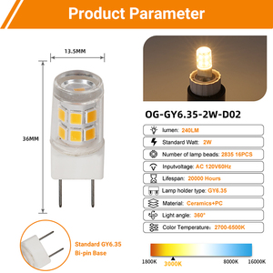 Hot bán strobo-miễn phí độ sáng cao GY6.35 Dimmable 120V 2W 120V GY6.35 dẫn bóng đèn Trung Quốc nhà máy gốm + PC GY6.35 ngô đèn - Product Image 5
