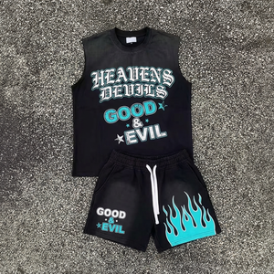 Conjunto Deportivo Corto de Verano para <span class=keywords><strong>Hombre</strong></span>, Estilo Urbano, Personalizado, Lavado Ácido, Desteñido al Sol - Product Image 1