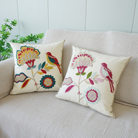 Taie d'oreiller en lin pastorale moderne brodé de fleurs de plantes fraîches coussin carré pour chevet baie vitrée salon canapé