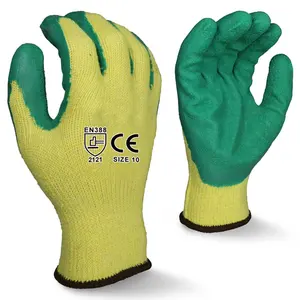 CE ถุงมือกลินสำหรับผู้ชายถุงมือป้องกันมือย่นทำจากยางสีเขียว10ก. โลโก้ตามสั่ง