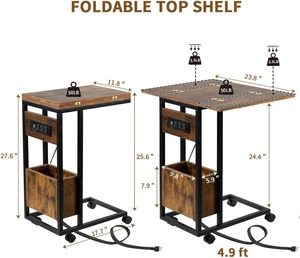 Table en forme de C <span class=keywords><strong>avec</strong></span> station de charge et plateau pliable, table de télévision pliable <span class=keywords><strong>avec</strong></span> espace de rangement, bureau d'ordinateur pour canapé - Product Image 2