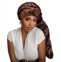 Bonnet de sommeil en Satin à longue queue douce et unie pour femmes tresses cheveux longs réglable bonnet de cyclisme fermable en soie