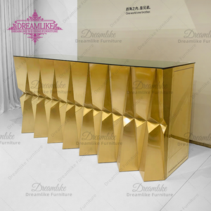Mostrador de barra de cristal con espejo de acero inoxidable dorado moderno, muebles de hotel para bodas y eventos comerciales para clubes al aire libre - Product Image 1