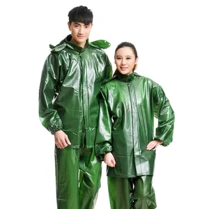 เสื้อกันฝน2ชิ้นกันน้ำ DD2177สำหรับตั้งแคมป์กลางแจ้งสีเขียวเข้มสำหรับผู้ใหญ่ชุดกันฝนเสื้อแจ็คเก็ต
