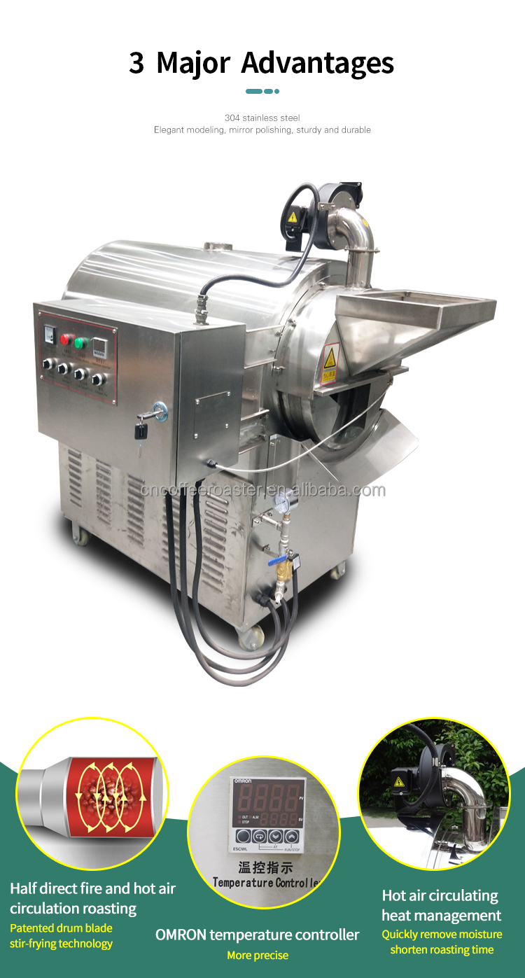 30kg-300kg Automatic Stainless Steel Peanut Cashew Roaster