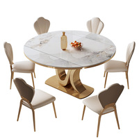 Table et chaises pliantes et rétractables en acier inoxydable avec plateau en pierre, design moderne et luxueux, pour la maison, petite taille