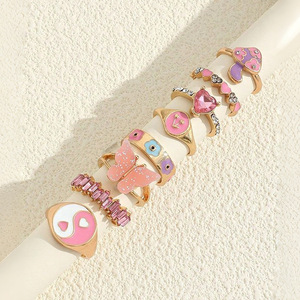 Set di Anelli da Donna INS Bohemien Trendy in Lega Smaltata Rosa con Stella, Farfalla, Margherita, Lettera e Fiore, Gioielli per Feste e Uso Quotidiano - Product Image 4