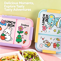 Boîte à lunch portable de qualité supérieure en plastique alimentaire de forme rectangulaire C339, 2 compartiments, boîte bento