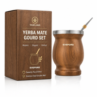 Mug isotherme à double paroi en acier inoxydable pour Yerba Maté et café, 9 oz, anti-brûlure, pour voyage et maison, coffret cadeau avec brosse de nettoyage