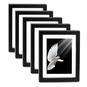 5x7 Black Picture Frames Made to Display (6.25x8.25 Ivory Color Mat 5x7) Collage Picture Frame