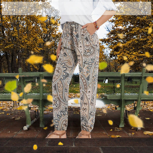 Women's Paisley Wide Leg Pants High <b>Waist</b> Full Length Loose Fit Casual <b>Trousers</b> <b>Elastic</b> <b>Waist</b> Autumn - Product Image 3