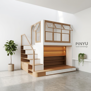 Cama alta nórdica <span class=keywords><strong>de</strong></span> madera con escaleras <span class=keywords><strong>de</strong></span> almacenamiento integradas, <span class=keywords><strong>armario</strong></span> personalizado para microapartamentos, carpintería para toda <span class=keywords><strong>la</strong></span> casa - Product Image 6