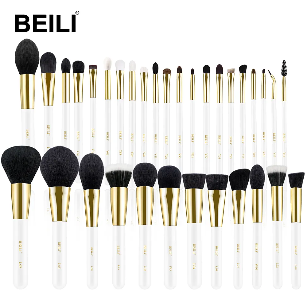 Beili conjunto de pincéis de maquiagem, kit de pincéis de maquiagem com logo personalizado, branco, 32 nano, fibra de cabra, gxf