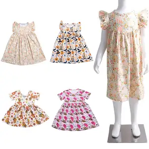 Latest Design Girl Dress Floral Print Baby Summer Dress Toddler Girl Short Sleeve Over The Knee Casual Dresses