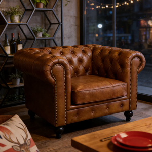 أريكة عتيقة عالية الجودة طقم أريكة تشيسترفيلد من الجلد أعلى الحبوب أثاث أريكة غرفة المعيشة الفاخرة - Product Image 3