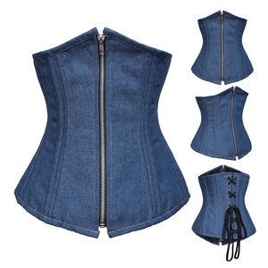 De moda cremallera Jean <span class=keywords><strong>sin</strong></span> tirantes y corsés Bustiers para llevar a cabo Plus tamaño azul Denim Corset Top para <span class=keywords><strong>mujeres</strong></span> - Product Image 4