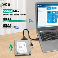 Adaptateur double USB 3.0 2.0 vers SATA, câble SATA vers USB haute vitesse 5 Gbps pour disque dur externe HDD SSD 2,5 et 3,5 pouces