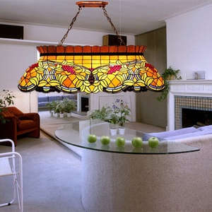 โคมไฟระย้ารูปทรงสี่เหลี่ยมผืนผ้าลายองุ่นขนาด 42 นิ้ว แบบทิฟฟานี่ ทำจากกระจกสีแฮนด์เมด พร้อมไฟ LED เหมาะสำหรับห้องรับประทานอาหาร โรงแรม ตกแต่งแสงสว่าง - Product Image 4