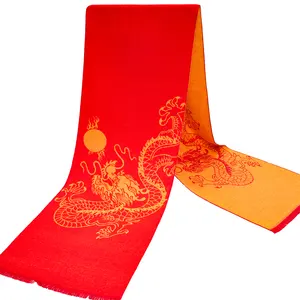 Hot selling red double-sided zodiac cashmere warm scarf Year of the Dragon Unisex scarf shawl with customizable patterns