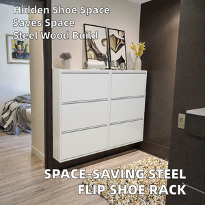 Meuble à chaussures en acier à porte rabattable, gain de place, 3 niveaux, autoportant, traditionnel, écologique, capacité 24-35 paires, minimaliste, dissimulé - Product Image 2