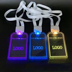 LOGO laser engraving led glow up light up badge necklace acrylic id card holder