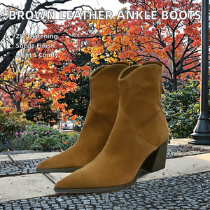 Botines de Tacón Alto de Piel de Vacuno Color Marrón Tabaco para Mujer, Otoño, Transpirables, Resistentes, con Cierre de Cremallera y Plantilla de PU - Product Image 2