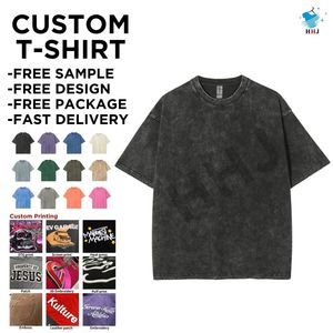 棉酸洗石水洗衣服男式t恤超大仿旧重量级定制复古男式t恤 - Product Image 5