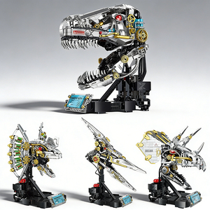 XZ0005 XZ0006 XZ0007 XZ0008 Cráneo Fósil de Dinosaurio Mecánico, Modelo de Juguete de Tiranosaurio Rex Ensamblado con Bloques de Construcción - Product Image 1