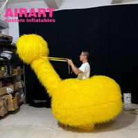 Costume gonflable d'autruche géant pour défilé de rue, costume d'autruche jaune gonflable en tissu peluche long