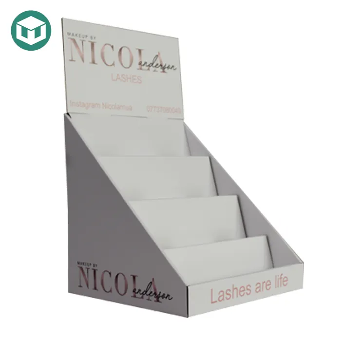 Campione gratuito disponibile scaffale da banco PDQ per cosmetici in cartone custodie all'ingrosso Make Up Display Carton