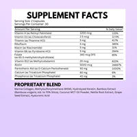 Kapsul Kolagen Peptida Dewasa Bearty, Kompleks Multi-Kolagen, Asam Hialuronat, Vitamin C, Vegan Alami, 60 Kapsul untuk Kulit