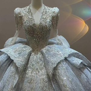 Robe de mariée gris argenté Lsjj121, robe de bal ornée de cristaux, Vestido De Novia Jancember - Product Image 3