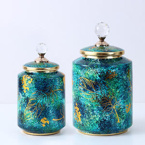 Jarrón de Cerámica con Diseño de Hojas Verdes y Flores, Estilo Moderno de la Corte China, para Decoración del Hogar, Dormitorio o Pasillo - Product Image 1