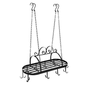 Support de Rangement Mural en Métal Noir pour Ustensiles de Cuisine, Crochets de Suspension pour Casseroles et Poêles, Étagère Organisateur pour Plafond - Product Image 1