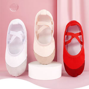 أحذية باليه للفتيات مصنوعة من الجلد الصديق للبشرة والقابل للتنفس، مع غطاء أصابع جلدي ونعل قماشي، أحذية تدريب للرقص الحديث بالجملة - Product Image 1
