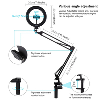 Prix le plus bas, vente chaude : PULUZ 20cm Lampe Selfie Courbe avec Support de Bras, Anneau Lumineux Rotatif LED USB pour Vlogging et Photographie