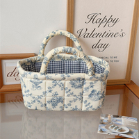 Panier de rangement en tissu style français, imprimé floral, panier à linge portable, organisateur domestique à poignée, vente en gros d'usine