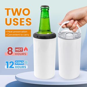 Enfriador de latas de sublimación 4 <span class=keywords><strong>en</strong></span> 1 de 16 oz, de acero inoxidable, aislado, para latas delgadas, <span class=keywords><strong>en</strong></span> blanco para sublimación, blanco, delgado - Product Image 2