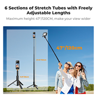 K&F Concept Trépied extensible anti-vibration 120 cm, bâton de selfie pliable portable pour Insta360 DJI Action