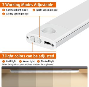 2 Pack Motion Sensor <strong>Under</strong> <strong>Cabinet</strong> <strong>Lights</strong> 40 LED USB Rechargeable Battery Operated LED Closet <strong>Light</strong> Wireless Magnetic Dimmable - Product Image 5