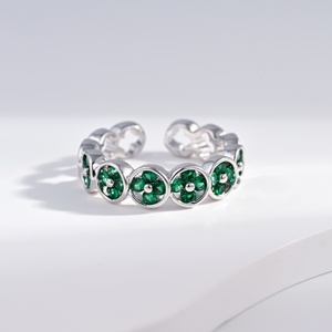 custom plata 925 sterling <b>Silver</b> luck clover zircon <b>ring</b> <b>emerald</b> pink cubic zirconia engagement woman fashion adjustable <b>rings</b> - Product Image 1