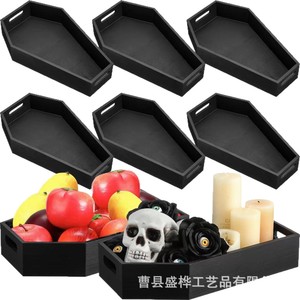 Plateau gothique en forme de cercueil pour Halloween, en bois massif, pour collations et fruits, avec poignées, pour la décoration de fête - Product Image 5